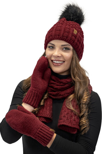 Vivisence Stylish Women's Mittens Made Of Warm And Soft Yarn With Elegant Ribbed Cuff Design Ideal For Stylish Outfits Perfect Gloves For Cold Winter And Autumn Weather, Maroon