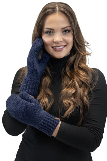 Vivisence Stylish Women's Mittens Made Of Warm And Soft Yarn With Elegant Ribbed Cuff Design Ideal For Stylish Outfits Perfect Gloves For Cold Winter And Autumn Weather, Navy Blue