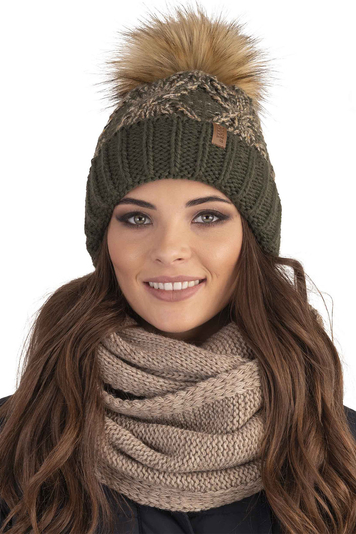 Vivisence Stylish Women's Winter Hat With Pompom And Soft Fleece Lining Made From Soft And Warm Fabric Ideal For Cold Winter And Autumn Weather, Green