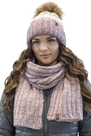 Vivisence Stylish Women's Winter Set Hat With Pom-Pom And Double Wrap Scarf Made Of Warm And Soft Yarn Anti-Static Hat Lining Perfect For Cold Winter And Autumn Days, Pink