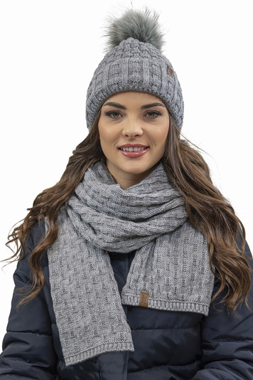 Vivisence Stylish Women's Winter Set Hat With Pompom And Warm Fleece Lining Paired With Classic Matching Scarf Made From Soft And Warm Fabric Perfect For Cold Weather, Light Grey