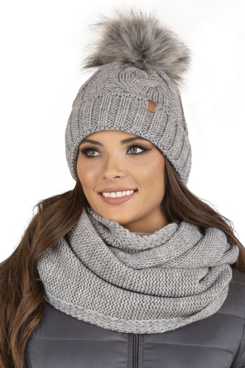 Vivisence Stylish Women's Winter Set Including Pompom Hat And Cozy Snood Scarf Made From Soft And Warm Fabric Smooth Fleece Lining Ideal For Cold Days, Light Grey