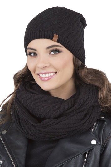 Vivisence Stylish Women's Winter Set Including Warm Knitted Hat And Matching Snood Scarf Made From Soft And Warm Fabric For Maximum Comfort Ideal For Cold Winter And Autumn Weather, Black 