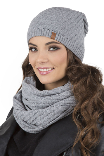 Vivisence Stylish Women's Winter Set Including Warm Knitted Hat And Matching Snood Scarf Made From Soft And Warm Fabric For Maximum Comfort Ideal For Cold Winter And Autumn Weather, Light Grey