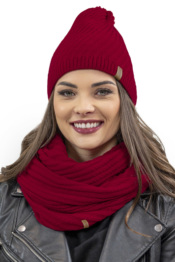 Vivisence Stylish Women's Winter Set Including Warm Knitted Hat And Matching Snood Scarf Made From Soft And Warm Fabric For Maximum Comfort Ideal For Cold Winter And Autumn Weather, Red