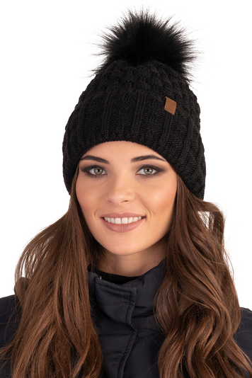 Vivisence Winter Womens Elegant Winter Hat With Pom Pom Soft Fleece Lining For Ladies Warm And Comfortable Perfect For Cold Days And Everyday Wear, Black