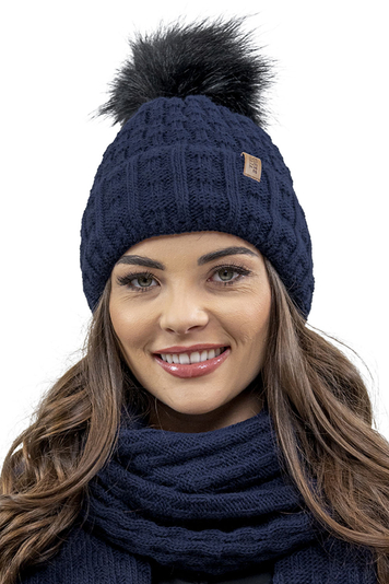 Vivisence Winter Womens Elegant Winter Hat With Pom Pom Soft Fleece Lining For Ladies Warm And Comfortable Perfect For Cold Days And Everyday Wear, Dark Blue