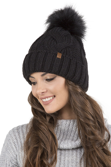 Vivisence Winter Women's Stylish Winter Hat With Pompom Soft Fleece Lining For Ladies Warm And Comfortable Ideal For Cold Days And Everyday Wear, Black