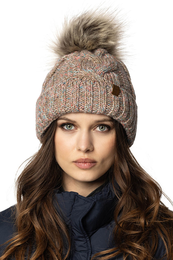 Vivisence Winter Women's Stylish Winter Hat With Pompom Soft Fleece Lining For Ladies Warm And Comfortable Ideal For Cold Days And Everyday Wear, Brown Melange