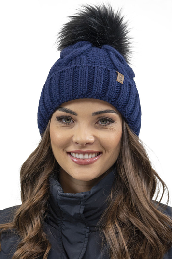 Vivisence Winter Women's Stylish Winter Hat With Pompom Soft Fleece Lining For Ladies Warm And Comfortable Ideal For Cold Days And Everyday Wear, Dark Blue