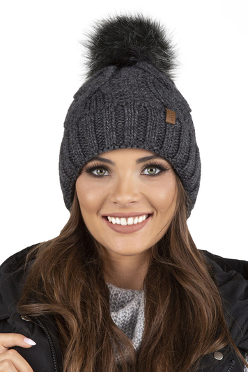 Vivisence Winter Women's Stylish Winter Hat With Pompom Soft Fleece Lining For Ladies Warm And Comfortable Ideal For Cold Days And Everyday Wear, Dark Grey