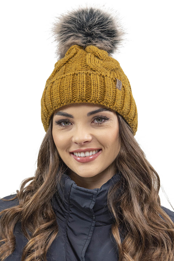 Vivisence Winter Women's Stylish Winter Hat With Pompom Soft Fleece Lining For Ladies Warm And Comfortable Ideal For Cold Days And Everyday Wear, Dark Yellow