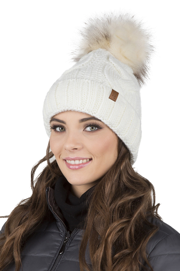 Vivisence Winter Women's Stylish Winter Hat With Pompom Soft Fleece Lining For Ladies Warm And Comfortable Ideal For Cold Days And Everyday Wear, Ecru