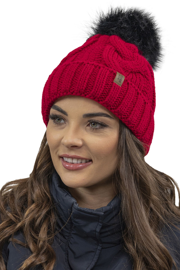 Vivisence Winter Women's Stylish Winter Hat With Pompom Soft Fleece Lining For Ladies Warm And Comfortable Ideal For Cold Days And Everyday Wear, Red