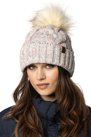 Vivisence Winter Women's Stylish Winter Hat With Pompom Soft Fleece Lining For Ladies Warm And Comfortable Ideal For Cold Days And Everyday Wear, White Melange