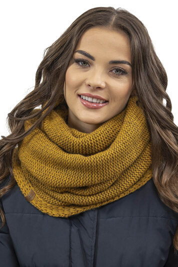 Vivisence Women Winter Loop Scarf Warm and Cozy Neck Covering for Winter and Autumn Warm Thick Scarf, Classic Winter Scarf for Ladies, Modell 7103S, Made in The EU, Dark Yellow