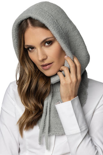 Vivisence Women's Hood for Winter and Autumn Balaclava Functional And Stylish Cold Weather Protection Hat And Chimney Combo With Soft Yarn And Adjustable Fit 7097, Light Grey