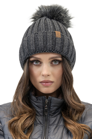 Vivisence Women’s Stylish Winter Hat with Cozy Fleece Lining Eco-Friendly Pom-Pom Warm Thick Yarn Anti-Static Design Perfect for Cold Winter Days, Graphite