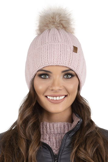 Vivisence Women's Warm Winter Hat with Bobble 7019, Made in EU, Light Pink