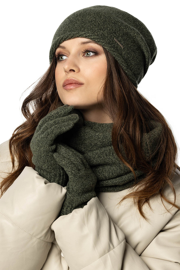 Vivisence Women's Winter Set Including Hat Scarf And Gloves With Perfect Fit Design Warm And Soft Woolen Yarn Insulated Lining Ideal For Cold Winter And Autumn Days, Green Melange