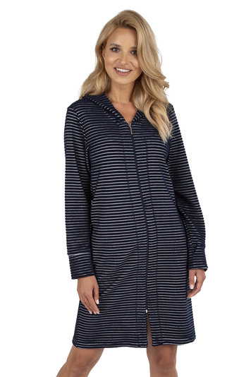 Vivisence women's striped long sleeved zipped dressing gown 5014