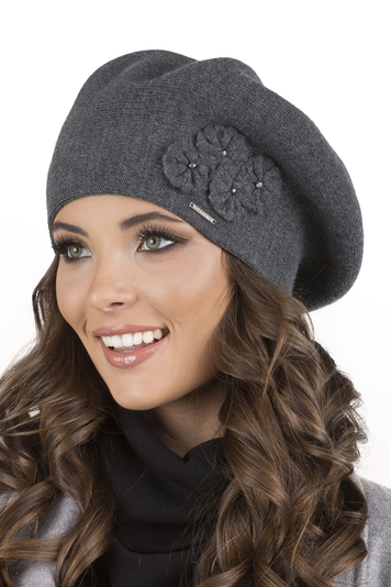 Vivisence women's winter beret 7006, Dark Grey