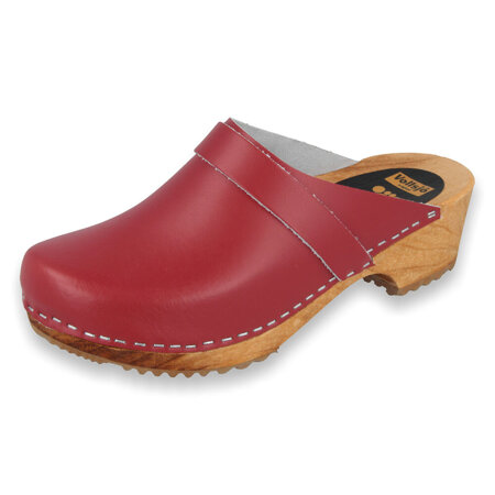 Vollsjö Men Clogs Made of Wood and Leather/Suede, Slippers Wooden Shoes for Gentlemen, Comfortable House Footwear Wooden Mules, Casual Shoes, Home Slippers, Made in the EU, Patent Leather - Red