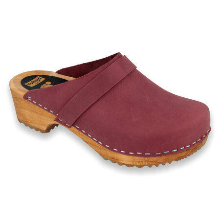 Vollsjö Men Clogs Made of Wood and Leather/Suede, Slippers Wooden Shoes for Gentlemen, Comfortable House Footwear Wooden Mules, Casual Shoes, Home Slippers, Made in the EU, Suede - Maroon