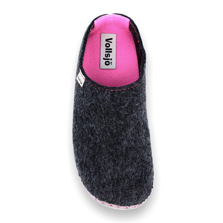 Vollsjö Women Slippers Made of Felt, House Shoes Dark Gray Shoes For Ladies, Comfortable House Footwear, Felt Slippers, Casual Shoes, Home Slippers, Made in the EU, Dark Grey-Pink