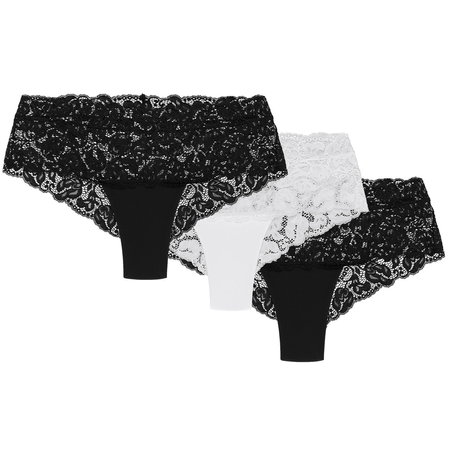 Wolbar ladies briefs with lace WB413 3-pack, Black-Black-White