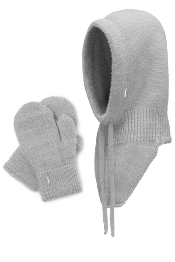 Women's Hood And Gloves for Winter and Autumn Set Stylish Balaclava Warm And Functional For Cold Weather Comfort With Soft Yarn And Elegant Tinsel Detail 7097Kmpl, Light Grey