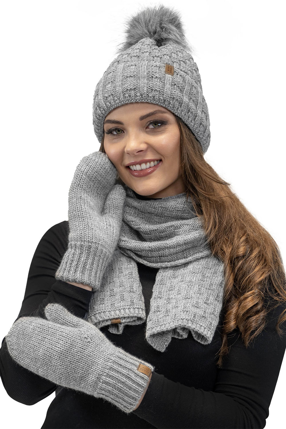 VIVISENCE Damen Winter Fausthandschuhe Komfort an kalten Wintertagen 7015, hellgrau