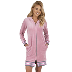 Vivisence Robe Cotton with Zipper Fastening and Cuffed Sleeves 5018, light pink