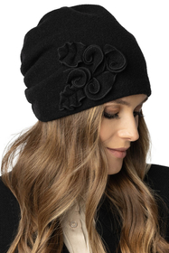 Vivisence Damen Mütze Wintermütze Elegante Warme Schurwolle Handgestickter 7076, schwarz