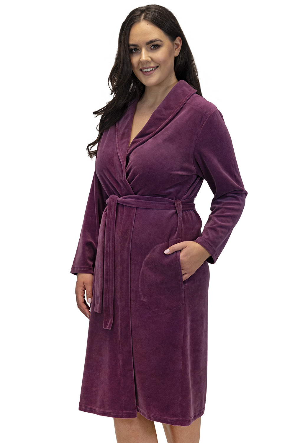 Vivisence Peignoir Femme Long Ceinture Poches Doux Classique Maison 5022, violet
