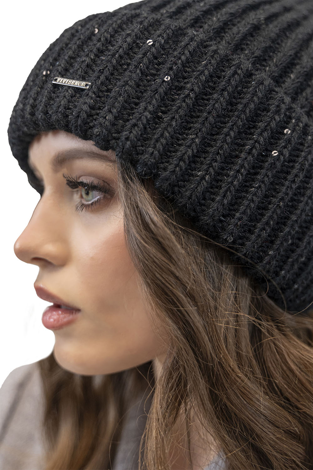 Vivisence Bonnet Femme Hiver Tricot Classique Ajustement Parfait 7088, noir