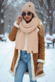 Vivisence Women Winter Scarf Merino Wool Soft Knit Cozy Warmth Everyday Comfort, Beige