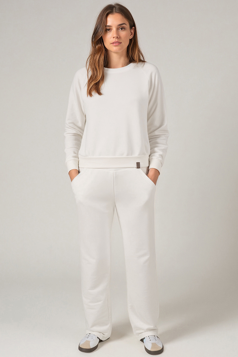 Vivisence Loungewear Damen Trainingsanzug Set Lockerer Schnitt Rundhals Freizeitanzug Mit Taschen 9205, 