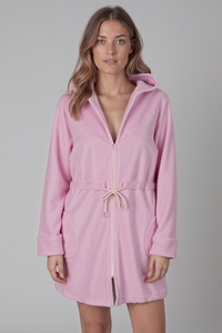 Vivisence Peignoir Femme Court Zippé Capuche Poches Doux Confort Maison 5012, rose