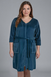 Vivisence Femme Robe de Chambre Coton Fermeture Éclair Confort à la Maison 5011, turquoise foncé