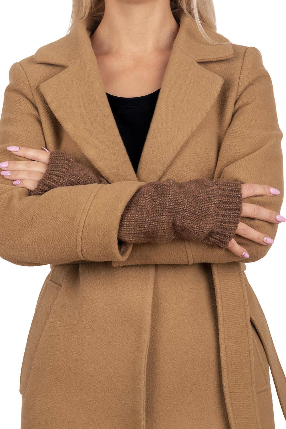 Vivisence Women Winter Knitted Gloves Merino Wool Cotton Blend Warm Comfort, Brown