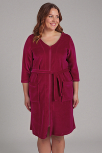 Vivisence Femme Robe de Chambre Coton Fermeture Éclair Confort à la Maison 5011, rubis
