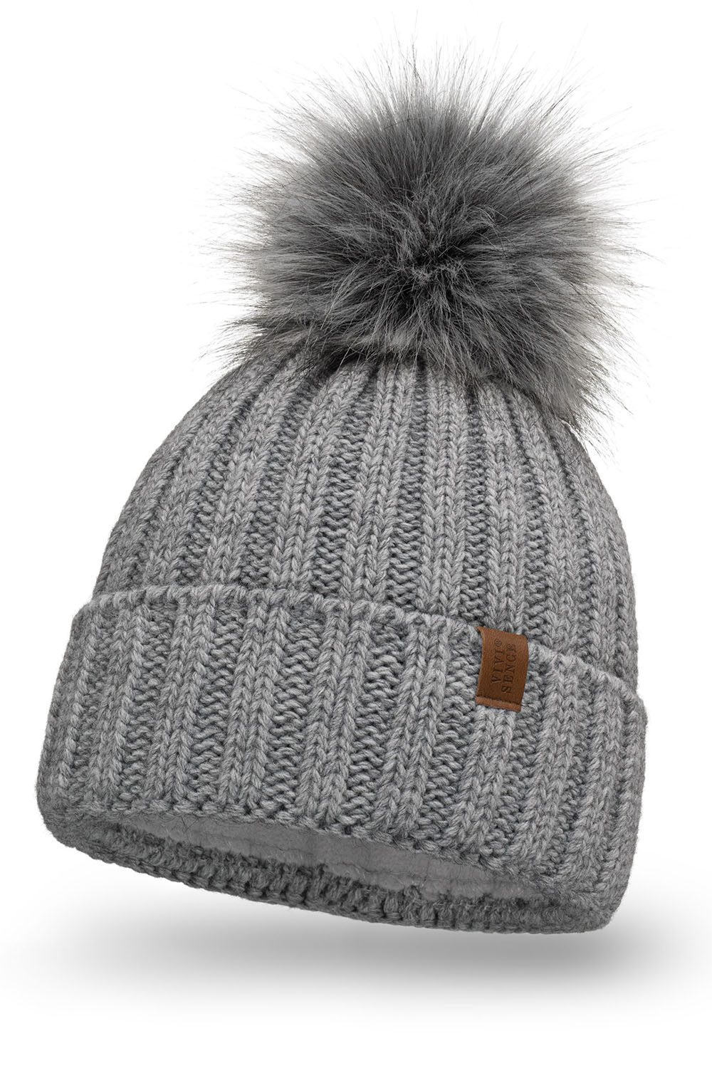 Vivisence Damen Bommelmütze Winter Fleecefutter Bommel Perfekte Passform 70100, hellgrau