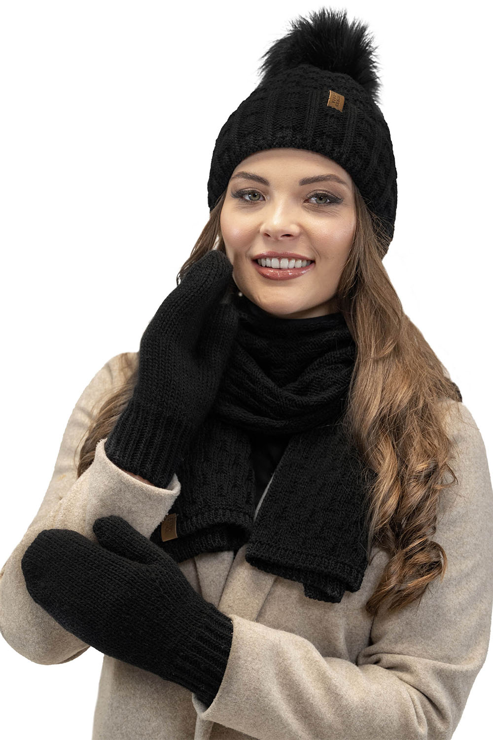 VIVISENCE Damen Winter Fausthandschuhe Komfort an kalten Wintertagen 7015, schwarz