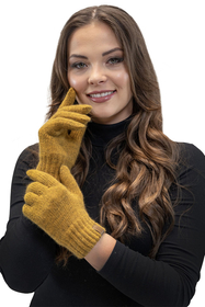 Vivisence Damen Winter Set Bommelmütze Loop Schal Handschuhe Warm Elegant, dunkelgelb