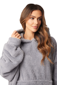 Vivisence Damen Deckenpullover Kapuze Langarm Warm Flauschig One Size 5028, grau