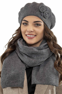 Vivisence Femme Ensemble Élégant Béret Et Écharpe Automne et Hiver En Laine Style Classique Ajustement Parfait Confort Thermique Accessoire Idéal Pour Les Froides Journées 7037Kmpl, gris foncé