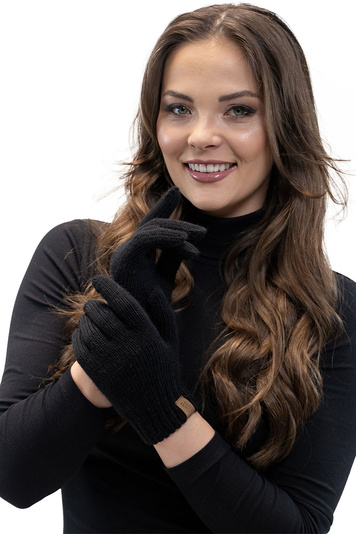 Vivisence Stylish Classic Five-Finger Women's Winter Gloves Made Of Warm And Soft Yarn With Wide Ribbed Cuff Perfect For Cold Winter Days Providing Comfort And Warmth, Black