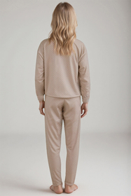 Vivisence Pyjama Deux pièces pour Femme Coton Manches Longues 2023, beige