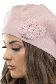 Vivisence Femme Béret Et Écharpe Pour l'Automne et l'Hiver Ensemble En Laine Avec Application Florale Style Classique Confortable Et Élégant Parfait Pour Lhiver Cadeau 7006Kmpl, rose clair